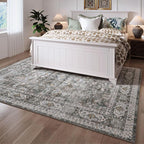 Rugcomf Living Room Rug 6x9 Rug Machine Washable Boho Soft Area Rug Non Slip Vintage Low Pile Large Rug for Living Room, Bedroom, Farmhouse, Dining Room, Kids Playroom(Grey)