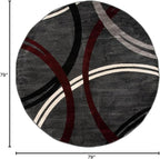 Rugshop Modern Wavy Circles Design Non-Shedding Round Rug, Carpet for Dining Room or Living Room, Red, 6'6" Round