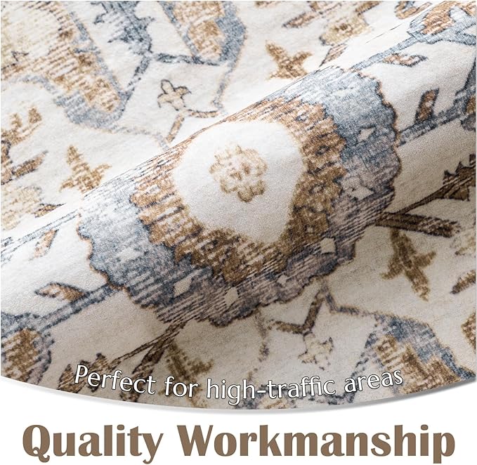 jinchan Kelda Area Rug 6x9 Washable Living Room Rug Vintage Soft Indoor Large Floor Cover Retro Distressed Mat Accent Lightweight Non-Slip Thin Carpet for Kitchen Bathroom Bedroom Brick Red