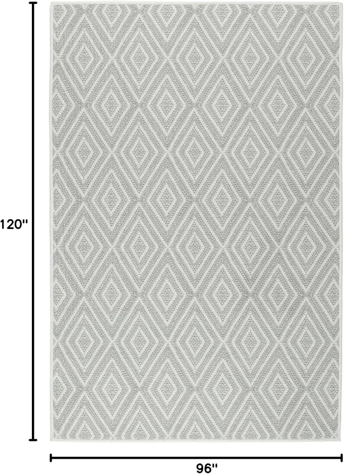 Dash & Albert Diamond Platinum/White Machine Washable Rug, 7.5 X 9.5 Feet, White Geometric Pattern