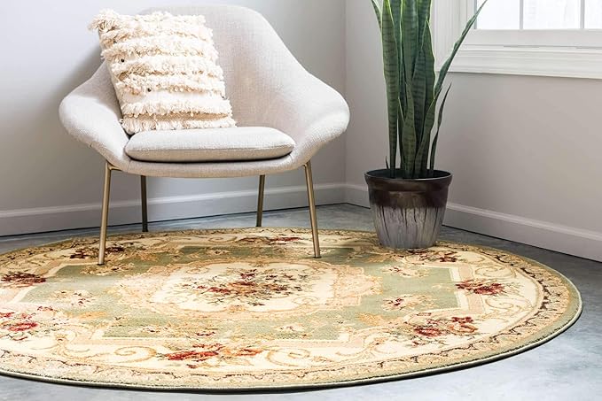 Unique Loom Versailles Collection Traditional Classic Floral Motif Area Rug (6' 0 x 6' 0 Round, Green/ Ivory)