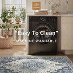 GENIMO 5x7 Area Rugs for Living Room, Machine Washable Vintage Non Slip Rugs, Low Pile Lightweight Chenille Print Rug for Bedroom, Dining Room, Home Office, Center Blue