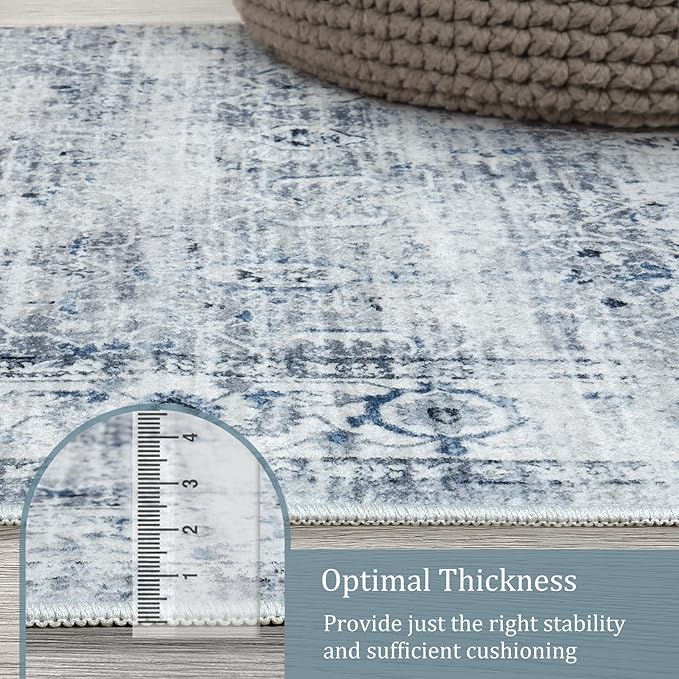 Morebes Vintage 2x10 Runner Rug for Hallway Non Slip,Washable Long Kitchen Rugs Runners,Soft Distressed Non-Shedding Carpet Runner Rug for Entryway Indoor Foyer Playroom,Blue-Gray