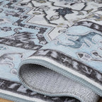 Washable Area Rugs 5x7, Low Pile Soft Vitnage Distressed Rug for Bedroom, Living Room, Dining Room, Non-Slip, Low Pile, Blue