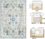 jinchan Kelda Area Rug 6x9 Washable Living Room Rug Vintage Indoor Large Floor Cover Distressed Lightweight Non-Slip Low Pile Thin Mat Accent Stain Resistant Carpet for Bedroom Office Light Blue