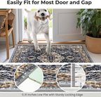 KOZYFLY Runners for Hallways 3x8 Ft Washable Kitchen Runner Rug Boho Runner Rug for Entryway Indoor Gold Navy Printed Oriental Faux Wool Floor Carpet Runner for Bedroom Kitchen Hall