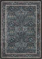 Lahome Floral Area Rugs 5x7, Soft Washable Rugs for Living Room Bedroom, Boho Non Slip Low Pile Forest Design Large Throw Carpet for Farmhouse Dining Room Office, Black