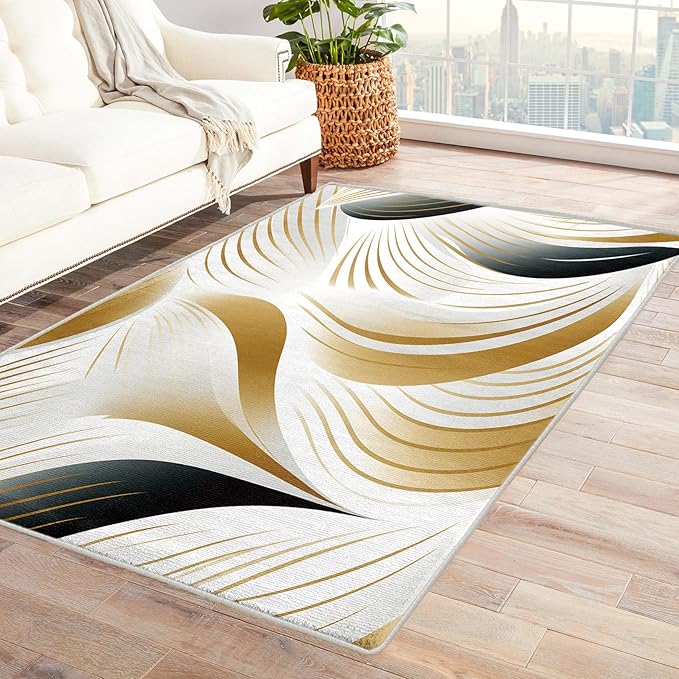 Elegant Wave Design Rug, 7x10 Rug, Abstract Rugs for Living Room Bedroom, Modern Large Area Rug, Washable Rug Non Slip Soft Indoor Carpet, Elegant Wave Design Home & Room Decor