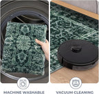 KOZYFLY Runners for Hallways 3x16 Ft Extra Long Washable Faux Wool Thin Hallway Rug Printed Carpet for Entryway Bedroom Staircase Kitchen Laundry Room Floor Decor, Dark Green