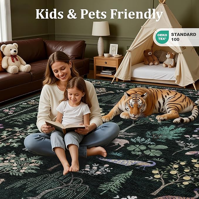 6x9 Area Rugs Living Room Rug: Vintage Washable Rug Floral Soft Carpet Indoor Floor Non-Slip Boho Stain Resistant Large Carpets for Bedroom Kids Nursery Dining Room Farmhouse Home Office Green
