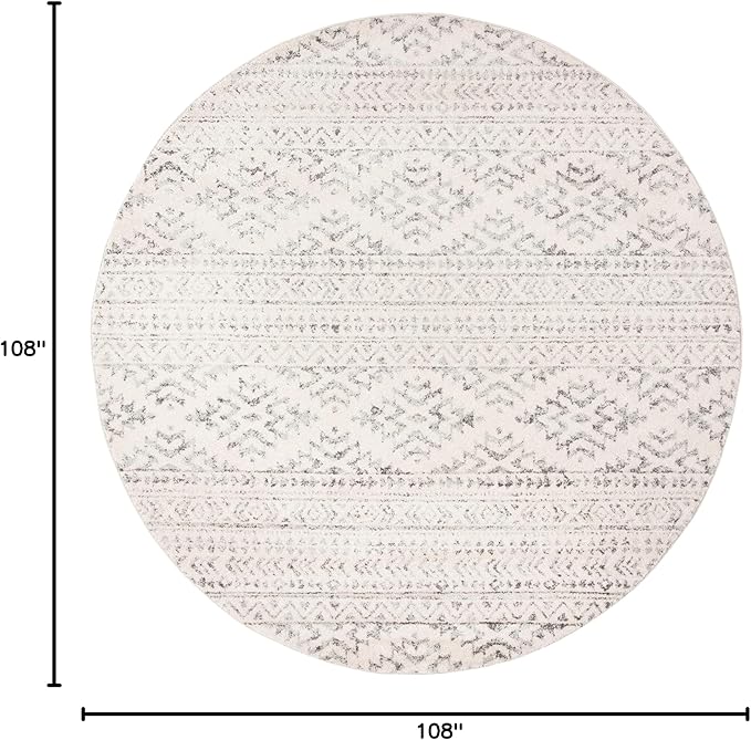 SAFAVIEH Tulum Collection Area Rug - 9' Round, Ivory & Grey, Moroccan Boho Tribal Design, Non-Shedding & Easy to Clean, Ideal for Living Room, Bedroom, Dining Space (TUL272A)