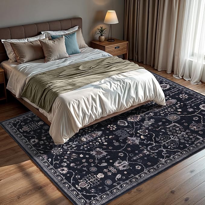 GLN Rugs Traditional Collection - Machine Washable Area Rug, Traditional Washable, Non Slip, Low Pile Chenille Rug, Living Room, Bedroom, Kitchen Rug (6' x 9' Terra/Multicolor 1168)