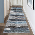 Ciicool 2'6"x10' Washable Runner Rug, Modern Abstract Hallway Rugs Runner, Non-Slip Thin Accent Rug Lightweight Navy Grey Print Distressed Carpet for Laundry Entryway Bedroom Kitchen Indoor