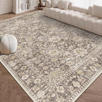 9X12 Area Rugs Machine Washable Rugs for Living Room Bedroom Hallway, Non Slip Indoor Soft Accent Distressed Boho Vintage Print Lightweight Thin Low Pile Carpet (Coffee, 9x12)
