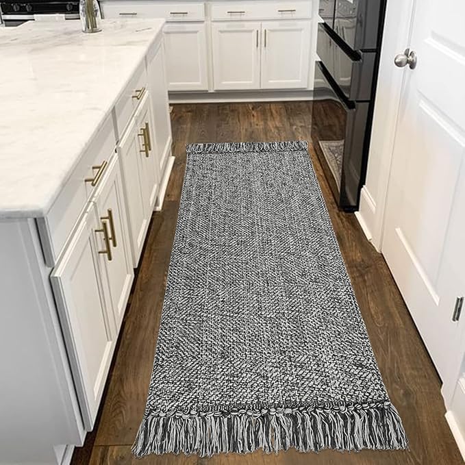 Collive Hallway Runner Rug, 2' x 6' Hand-Woven Reversible Washable Entryway Rugs, Grey Cotton Modern Farmhouse Laundry Room Carpet Long Carpets for Bathroom Sink Foyer Bedroom