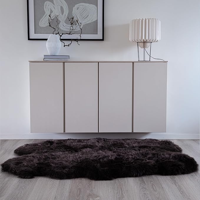 Real Sheepskin Rug 4x6 ft | Sheepskin Rugs for Living Room and Sofa | Bedside Rugs for Bedrooms | Large Fluffy Rug is Breathable & Heat-regulating in Color Chocolate