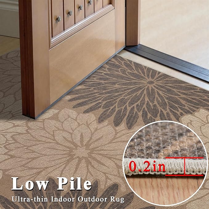 Floral Easy Jute Rug 6x9 Outdoor Rug Washable Area Rugs for Living Room Bedroom Non Slip Neutral Farmhouse Indoor Outdoor Carpet for Backyard Patio Office
