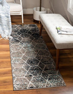 Unique Loom Trellis Frieze Collection Area Rug - Geometric (2' x 8' 8" Runner, Blue Multi/ Ivory)