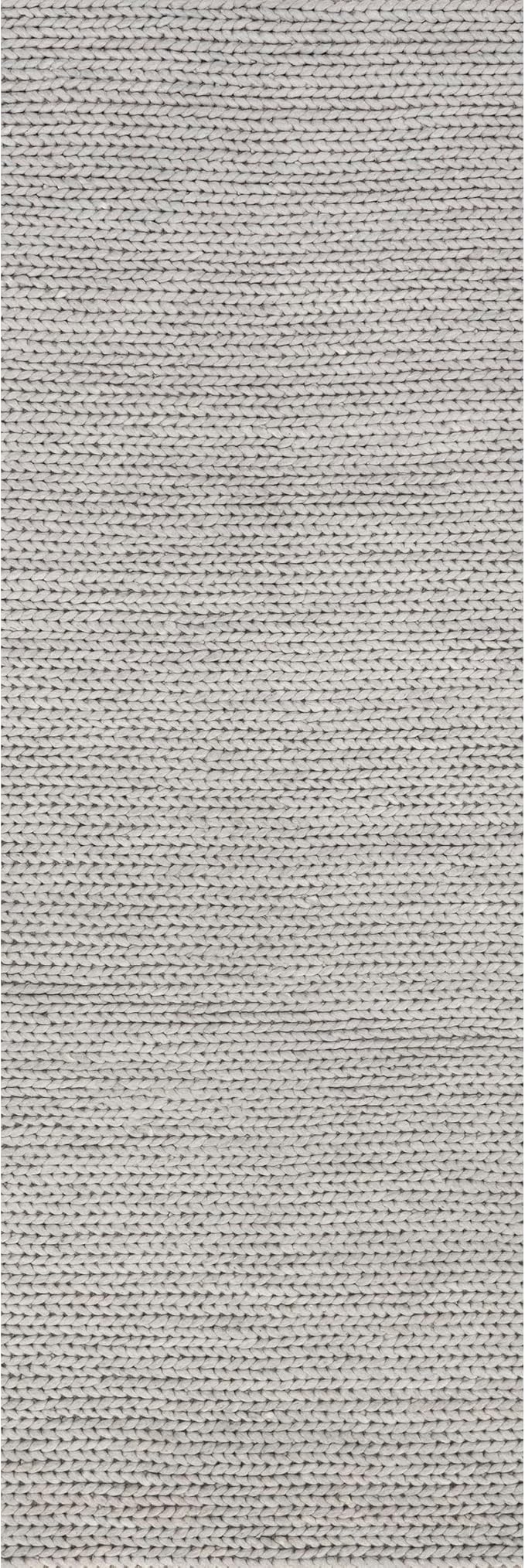 nuLOOM 2x6 Penelope Wool Braided Handmade Area Rug, Light Grey, Solid Rustic Farmhouse Style, For Bedroom, Living Room, Hallway, Entryway