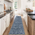 KUTA Boho Runners for Hallways 2x8 Navy Blue Moroccan Washable Runner Rug Non-Slip Vintage Kitchen Rugs Ultra Soft Distressed Geometric Floor Carpet for Bedroom Laundry Living Room