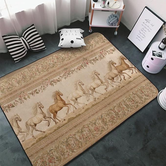 Horse Western Boho Ethnic Style Area Rug Washable Outdoor Rugs Anti-Slip Soft Carpet Entryway Indoor Door Mat for Bedroom,Living Room,Porch,Terrace and Entrance Decor 2'x 1.4'