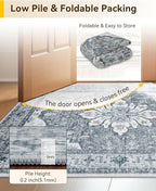 Area Rugs 7ft Washable Non-Slip, Floral Vintage Distress Print Pattern Medallion Carpet for Living Room Bedroom Dining Room, Light Gray Grey White