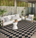 Easy Jute Black Checkered 8x10 Area Rug, Washable Modern Outdoor Rug for Patio Non-Slip Diamond Rugs for Living Room, Neutral Farmhouse Floor Carpet for Bedroom Dining Room Classroom