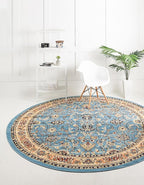 Unique Loom Sialk Hill Collection Area Rug - Washington (7' 10" Round Light Blue/Navy Blue)