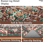 U'Artlines 3' x 20' Boho Hallway Runner Rug, Rust Non Slip Washable Vintage Farmhouse Accent Rug Carpet for Kitchen Entryway Laundry and Living Room (Rust＆Teal)