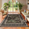 Rugcomf 4x6 Rug for Bedroom Impressionist-Style Vintage Washable Rugs Non Slip Low Pile Small Carpet for Bedside Kids Room Office Dining Room, Black