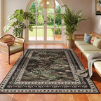 Rugcomf 4x6 Rug for Bedroom Impressionist-Style Vintage Washable Rugs Non Slip Low Pile Small Carpet for Bedside Kids Room Office Dining Room, Black