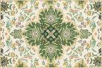 Phantoscope Washable Area Rug 6'x9' Non-Slip, Vintage Boho Rugs for Living Room, Bedroom, Dining Room, Neutral Green Floral Medallion Pattern, Low-Pile Foldable Floor Carpet, Forest Green/Cream