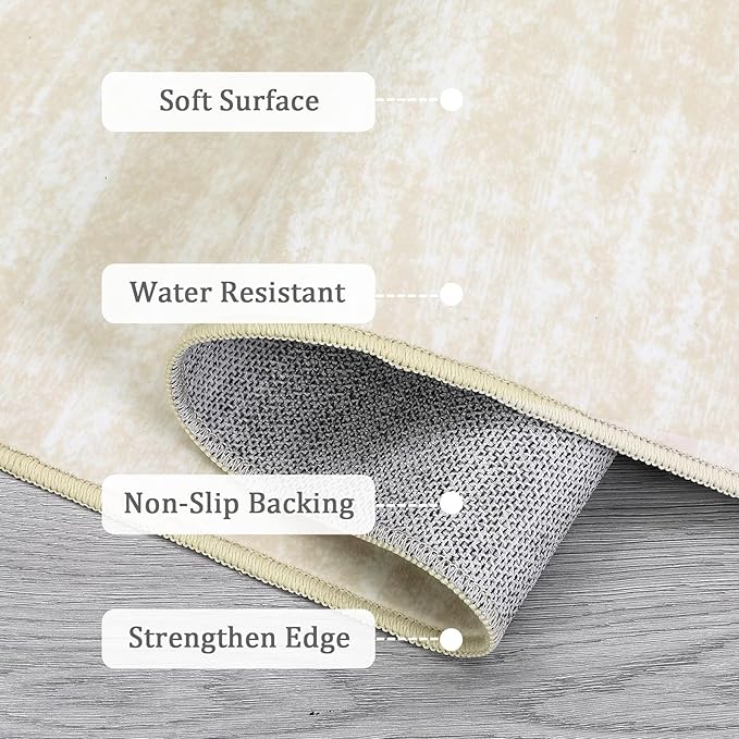 RUGSREAL Small Contemporary Area Rug Modern Solid Indoor Throw Carpe Machine Washable Non-Slip Low-Pile Area Rug for Living Room Bedroom Laundry, 2' x 3' Cream-White