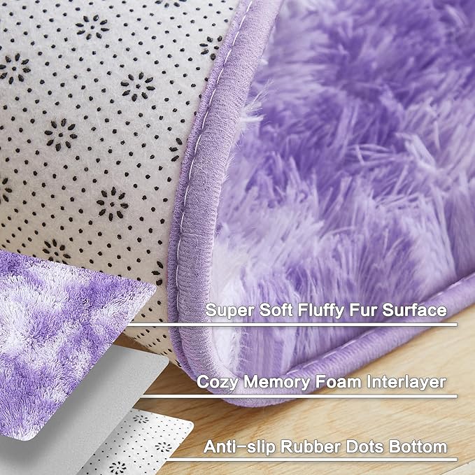 Andency Soft Area Rugs for Living Room Bedroom, 3x5 Non-Slip Fluffy Shag Carpet, Indoor Floor Fuzzy Shaggy Living Room Plush Rug for Kids Dorm Nursery Home Decor Aesthetic, Tie-Dyed Purple