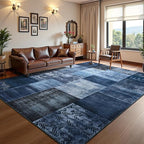 DweIke Washable Area Rugs for Living Room, 4x6 Soft Bedroom Rugs, Geometric Print Non-Slip Modern Rug, Stain Resistant Throw Carpets for Office Nursery Dining Room Home Dorm Decor, Navy Blue
