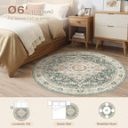 Round Rug Living Room Rugs: 6x6 Washable Boho Neutral Large Circle Soft Indoor Distressed Stain Resistant Floor Farmhouse Carpet for Bedroom Nursery Kids Playroom Office Dining Room Dorm- Green
