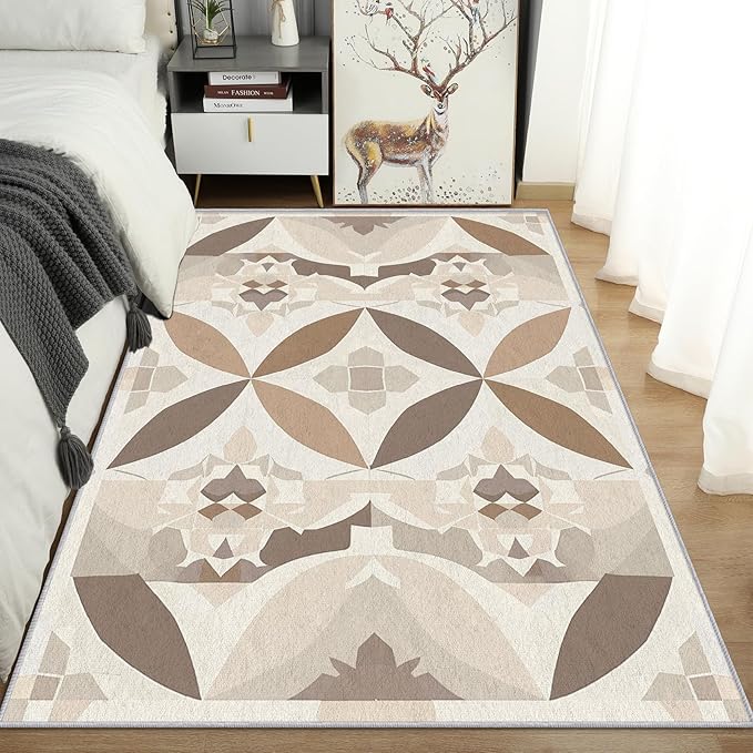 Geometric Rug, Washable 4x5 Rug for Living Room, Modern Abstract Patterned Indoor Carpet, Geometric Decor for Home, Bedroom, Soft Non Slip Thin Design FER85
