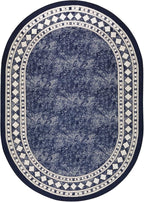 Antep Rugs Alfombras Modern Bordered 5x7 Non-Skid (Non-Slip) Low Profile Pile Rubber Backing Indoor Area Rugs (Navy Blue, 5' x 7' Oval)