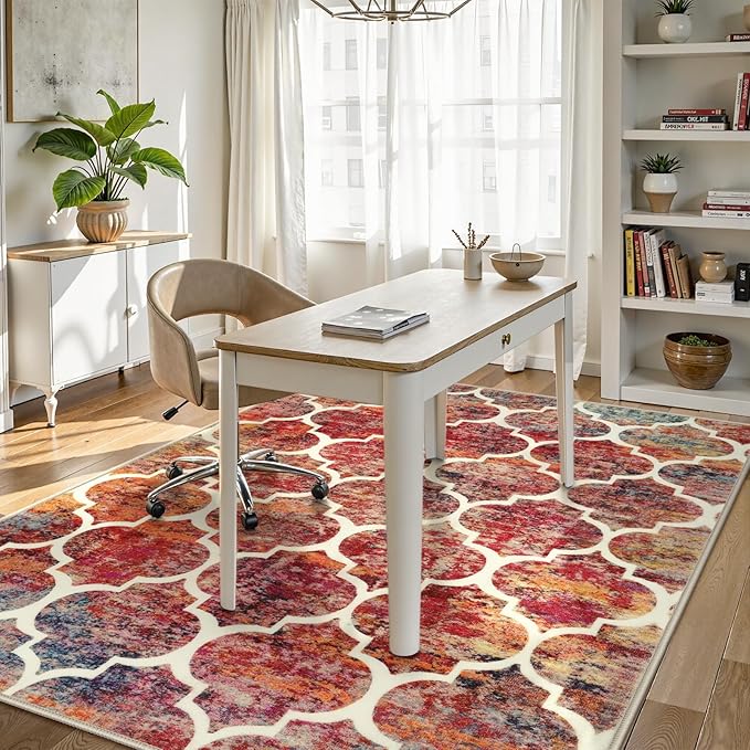 Lahome Moroccan 3x5 Rug for Bedroom, Washable Area Rugs Non-Slip Throw Entryway Rug Small Kitchen Mat Modern Colorful Christmas Carpet Rugs for Living Room Office Bathroom (3'x5', California Sunset)