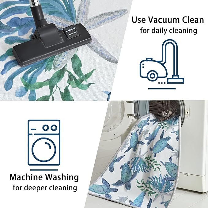 Tritard Coastal Sea Turtles 2x3 Area Rugs - Small Machine Washable Foldable Throw Rugs Non-Slip Beach Themed Entryway Doormat Indoor Entrance Carpet for Kitchen Bathroom Laundry Bedroom Living Room