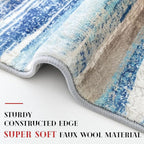 Modern Abstract 8x10 Large Machine Washable Living Room Rug Non-Slip Soft Bedroom Area Rug Blue Ultra Thin Print Faux Wool Carpet Throw Rugs for Nursery Playroom Dining Room Indoor Office