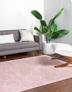 Rugs.com Lattice Frieze Collection Rug – 7' x 10' Light Pink Medium Rug Perfect for Living Rooms, Large Dining Rooms, Open Floorplans