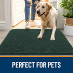 OLANLY Dog Door Mat for Muddy Paws 70x46, Absorbs Moisture and Dirt, Absorbent Non-Slip Washable Doormat, Quick Dry Chenille Mud Mat, Entry Indoor Entryway Carpet for Inside Floor, Blackish Green