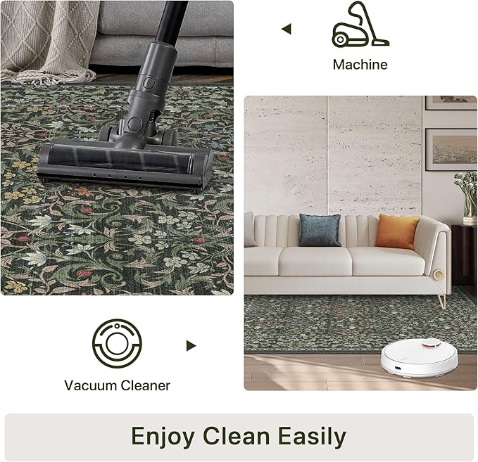 Bavni Boho Floral Kitchen Runner Rug 2x6, Washable Non Slip Thin Carpet for Hallway Bathroom Laundry Room, Ultra Soft Botanical Runner for Entryway, Modern Indoor Floor Decor, Emerald Green
