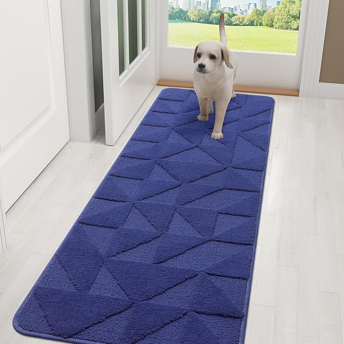OLANLY Door Mats Indoor, Non-Slip, Absorbent, Dirt Resist, Entrance Washable Mat, Low-Profile Inside Entry Doormat for Entryway (59x20 inches, Navy)