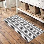 Outdoor Rug Front Door Mat 2'x4.3', Cotton Indoor Doormat Washable Black and White Striped Rug, Foldable Reversible Layered Door Mats for Entryway/Farmhouse/Home Entrance