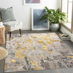 vivorug Washable Rug, Ultra Soft Area Rug 6x9, Non Slip Abstract Rug Carpet, Stain Resistant Rugs for Living Room Bedroom, Modern Fluffy Rug (Grey/Mustard, 6'x9')