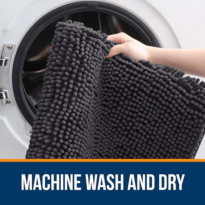 OLANLY Bathroom Rugs 40x32, Extra Soft Absorbent Chenille Bath Rugs, Rubber Backing Quick Dry, Machine Washable Bath Mats for Bathroom Floor, Tub and Shower, Home Decor Accessories, Dark Grey