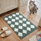 Lahome Checkered Washable 2x3 Green Kitchen Rugs Non Slip, Small Printed Indoor Door Mat for Entryway, Moroccan Trellis Ultra-Thin Throw Carpet for Bedroom Entrance Decor (2'x3',Dark Green)