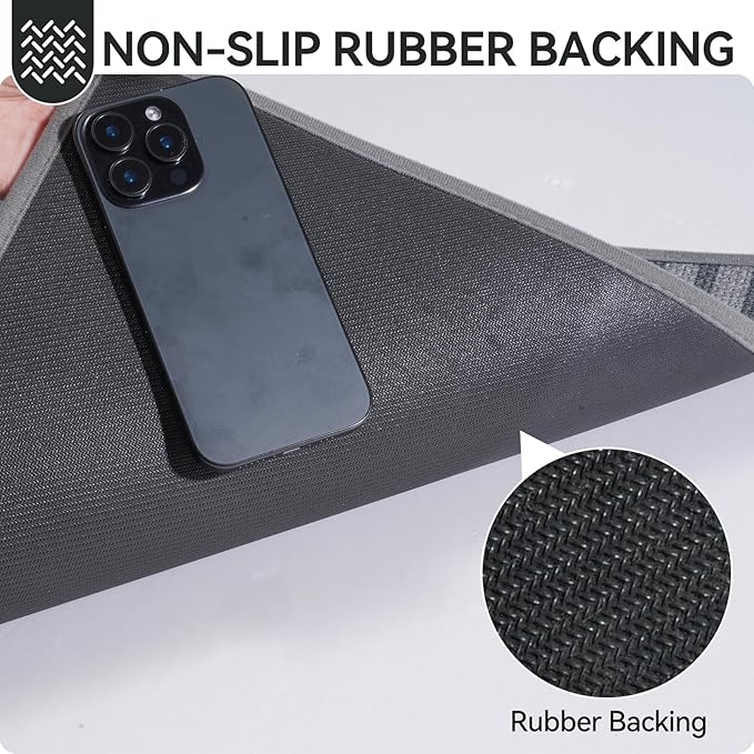 Front Door Mat 17''x30'', Absorbent Muddy Dirt Resist Washable Non Slip Low-Profile Indoor Doormat,Easy Clean Welcome Entryway Door Mats, Grey